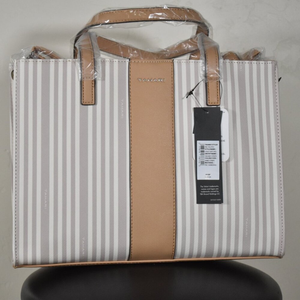 Tahari Striped Beige Tan Handbag
